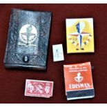 1951 Festival of Britain Matches (2) and leather pocket book for shopping lists. (3 items in total)