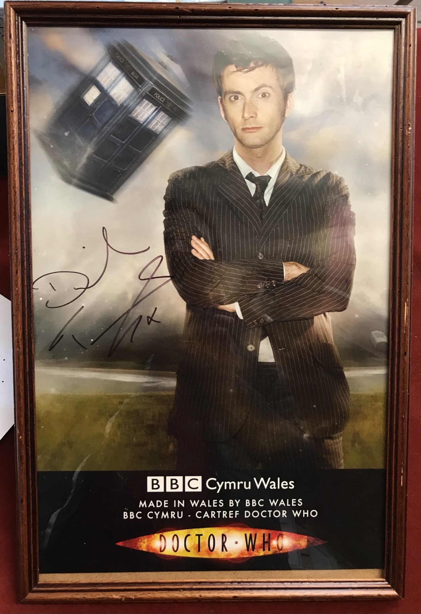 Doctor Who BBC Poster of David Tennant, Autographed with 2008 provenance 12" x 18" approx., framed