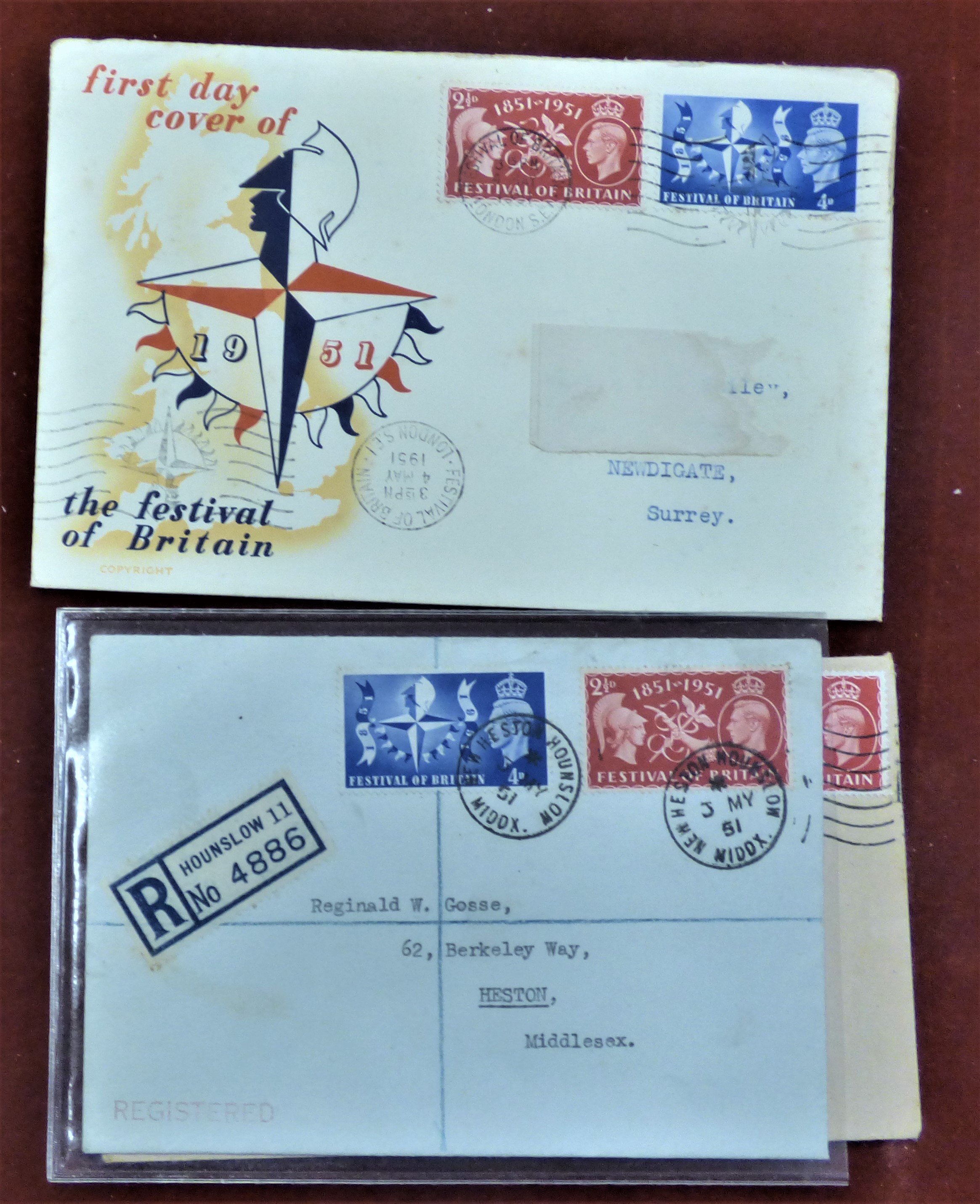 1951 Festival of Britain Stamp Set - 3rd May Hereford and Hounslow FD Issues (2) and 4 May
