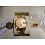 Rolex Oyster Perpetual Day-Date 36 in 18ct Gold Watch, with champagne-colour dial, fluted bezel