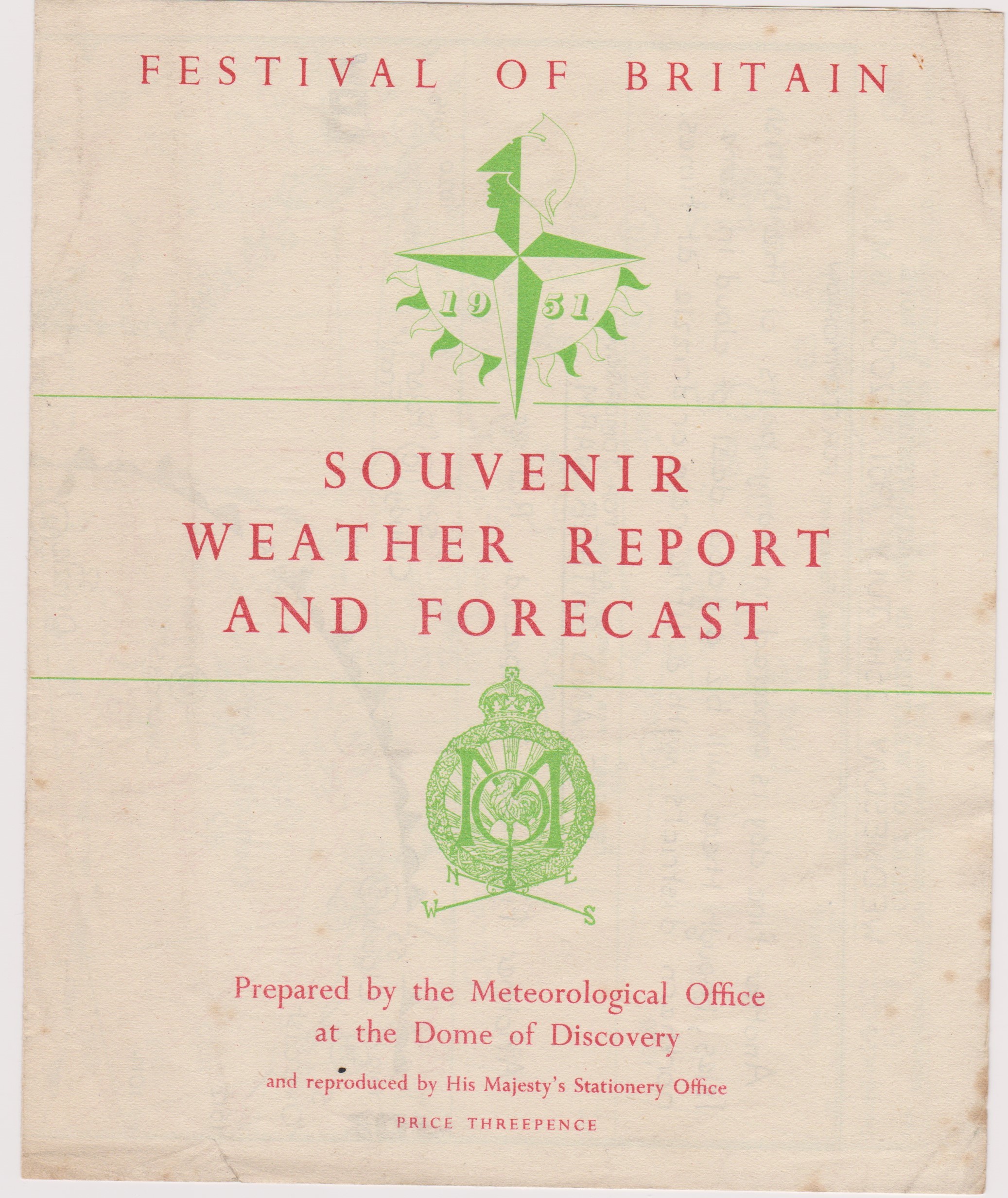 1951 Festival of Britain - Souvenir Weather Report and Forecast prepared at the Dome of Discovery,