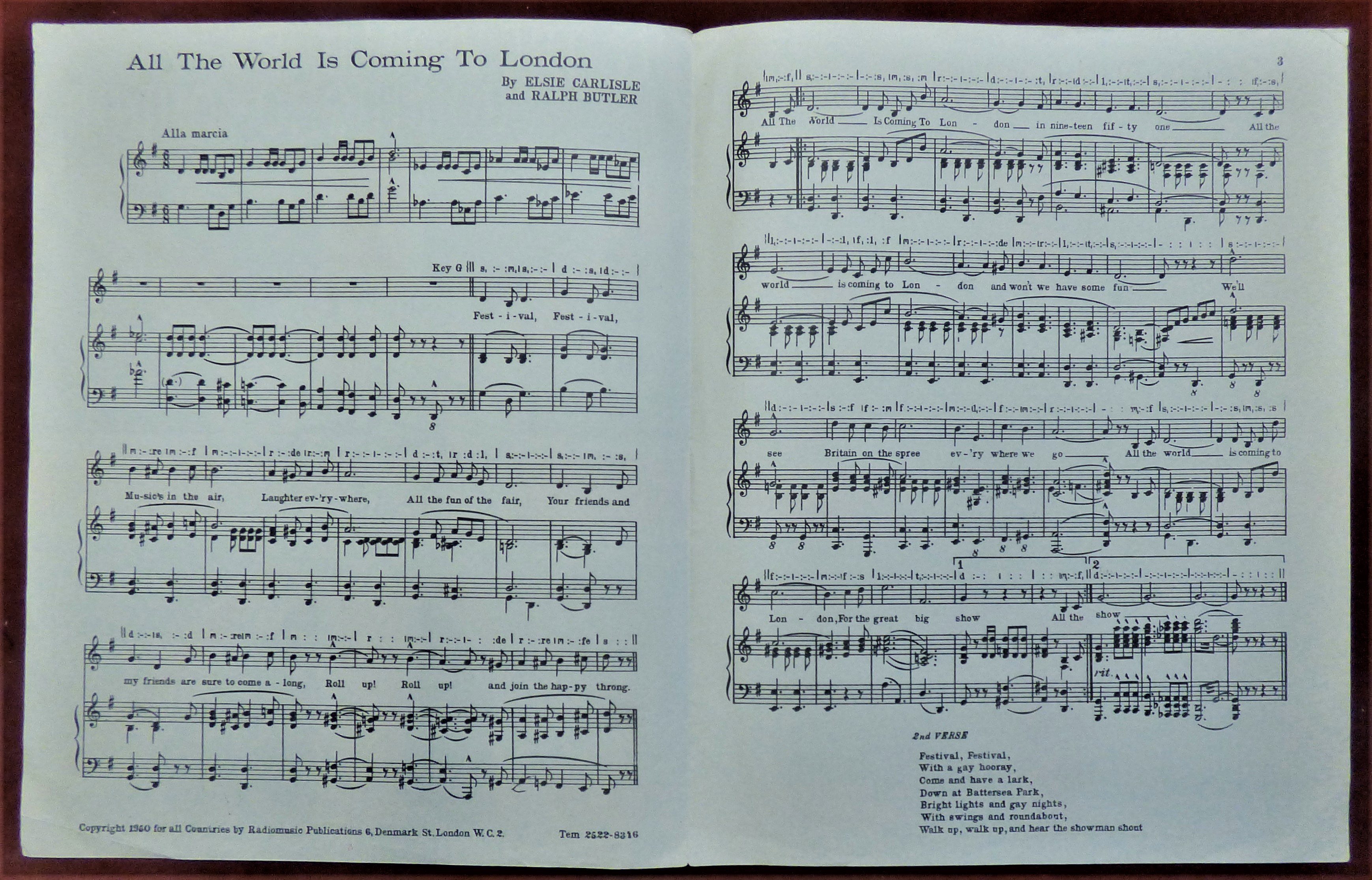 1951 Festival of Britain - All the world is coming to London Souvenir Song Copy, published - Image 2 of 2