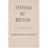 1951 Festival of Britain Information Summary Mar 3rd - Sept 30th published by HMSO