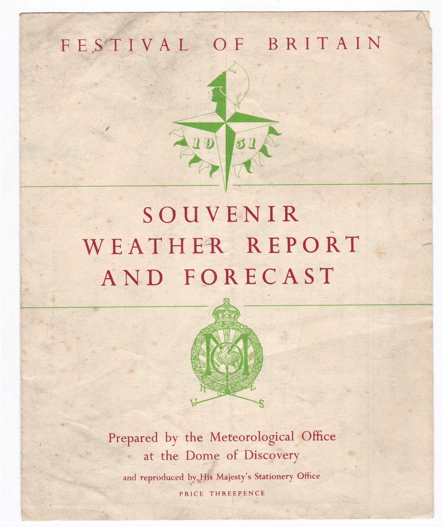 1951 Festival of Britain - Souvenir Weather Report and Forecast leaflet prepared by the