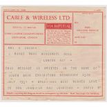 1951 Festival of Britain Cable & Wireless Telegram Souvenir Message via Imperial