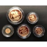 2019 United Kingdom Gold Proof 5 coin sovereign collection £5, £2, sovereign, half sovereign and