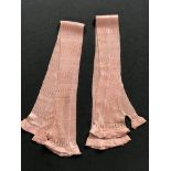 Fine silk Victorian knitted lace long gloves with picot edge