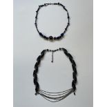 2 Art Deco Beaded Chokers, I Black, 1 Blue Glass