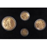 1887 Jubilee Gold Set, £5, £2, sovereign, half sovereign, cased GEF or better (4)