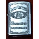 Jack Daniels Old No. 7 Zippo Lighter - a Polished chrome Zippo lighter with a Pewter emblem of the