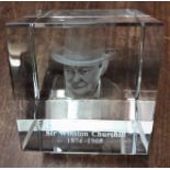 Winston Churchill 3D Crystal Impression souvenir piece in original box, an excellent desk ornamental