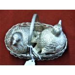 Vintage French Silver Plated Salt and Pepper Shakers in the design of Birds in a basket nest. Ornate