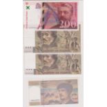 France 1995 20 Francs, AUNC P151, 1995 100 Francs (2), AUNC P154, 1995 200 Francs, GEF P159a (4)