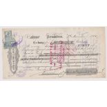 Bill of Exchange, 1905, Pernambuco, Brazil, John Boxwell & Co, against 3000 bags sugar. 2/- and 10/-
