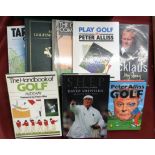 A box of 8 Golf Books, hardbacks including Peter Alliss Golf Uncovered, Shep Autobiography David