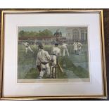 Middlesex v Notts, an antique cricket coloured print "Cricket Match at Lords" Shrewsbury caught