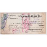 First Bill of Exchange, 1906 Farnsworth-Evans Co Memphis Tenn. (sixty days after sight) Lloyds