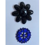 2 Art Deco Embellishment Medallions, 1 Black, 1 Blue