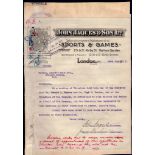 Cycling 1913 John Jaques & Son Ltd Engraved letter headed authorisation to Lloyds Bank, Holborn with