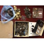 Mixed lot including Charles hammered shilling fine, batch of tokens with brass co-op various values,