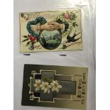 Postcards album with mixed topographical mostly greetings including Birthday and Christmas (91)