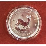 2017 South Africa Silver Proof 1oz Krugerrand (50th Anniversary) capsuled, with certificate