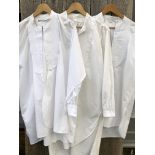 Trio of Men's very fine white cotton bib front dress shirts. 1 x early 1900s French custom shirt