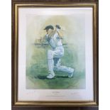 Sir Donald Bradman, an autographed limited edition colour print by Alan Fearney, signed in pencil by