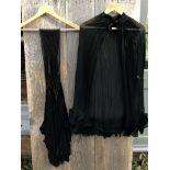 2 pieces black evening accessories. A 1930/40s silk crepe chiffon cape with neck tie and wired frill