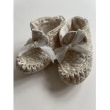 Antique Quilted Silk Baby Booties, Rare (c. 1850)