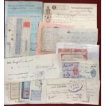 Cheques, receipts, travellers cheque c/wealth reply coupon etc mixed lot from 1821-1969 (18)