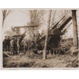 British WWI RP Press Publication Photograph showing a B. L. 15inch Siege Howitzer Mk. 1 being