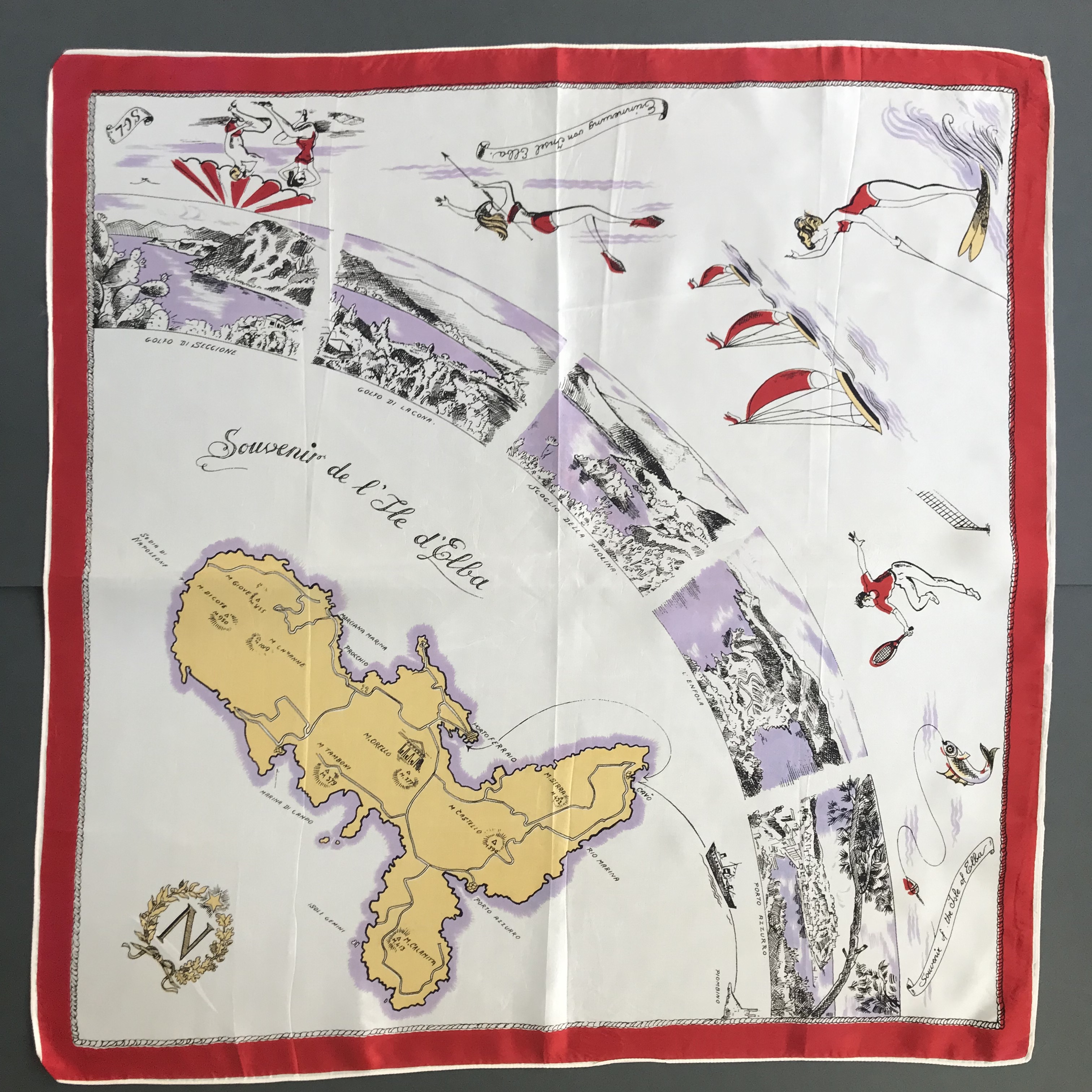 4 1940/50s Souvenir scarves, 2 Switzerland, 1 Isle of Elba and 1 San Remo Italy , 2 silk and 2 - Image 3 of 6