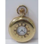 GOLD PLATED HALF HUNTER POCKET WATCH, In untested condition