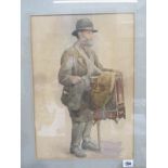 PORTRAIT, unsigned watercolour "Study of the Hurdy Gurdy Man", 17" x 12"