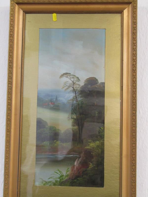 EDWARDIAN, pair of oils on board "Riverscapes", 18.5" x 8" - Bild 2 aus 3