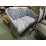 RETRO, blue loom 2 seater settee with original patterned upholstery, 48" width