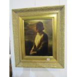 ANDREW WHITE, signed oil on canvas "Portrait of Young Lady in white blouse at Sunset", 17" x 13"