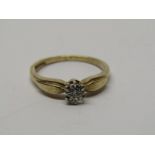 9CT YELLOW GOLD DIAMOND SOLITAIRE RING, size I/J