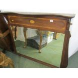 EDWARDIAN MAHOGANY OVERMANTEL, satinwood cross banded with oval marquetry inlay, 33" height 40"