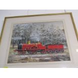 RAILWAY, unsigned watercolour "Study of Red Engine and a Tender", 11" x 13"