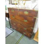 CAMPAIGN CHEST, 19th Century 2 section mahogany campaign chest of 2 short and 3 long graduated