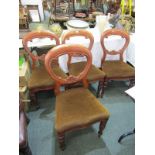 VICTORIAN DINING CHAIRS, set of 4 mahogany hoop back dining chairs with tapering turned legs and