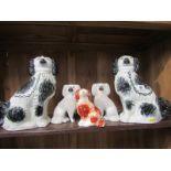 POTTERY SEATED DOGS, collection of 5 assorted pottery Spaniels, including pair of late Victorian