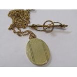 9ct YELLOW GOLD LOCKET, on rope style chain with 9ct yellow gold brooch, approx 9.2 grms in total