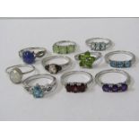SILVER RINGS, a good selection of stoned rings, 10 in total
