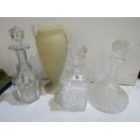 DECANTERS, Victorian cut glass octagonal bodied decanter and stopper (rim chips) also square base