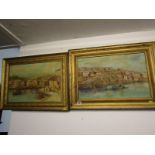 CORNISH PRIMITIVE SCHOOL, 2 oils on canvas "Mevagissey Harbour", 12.5" x 19"