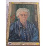 PORTRAIT, oil on canvas, "Portrait of Lady in blue blouse", 20" x 30"