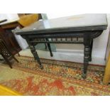 EDWARDIAN CARD TABLE, ebonised fold top card table with spindle gallery
